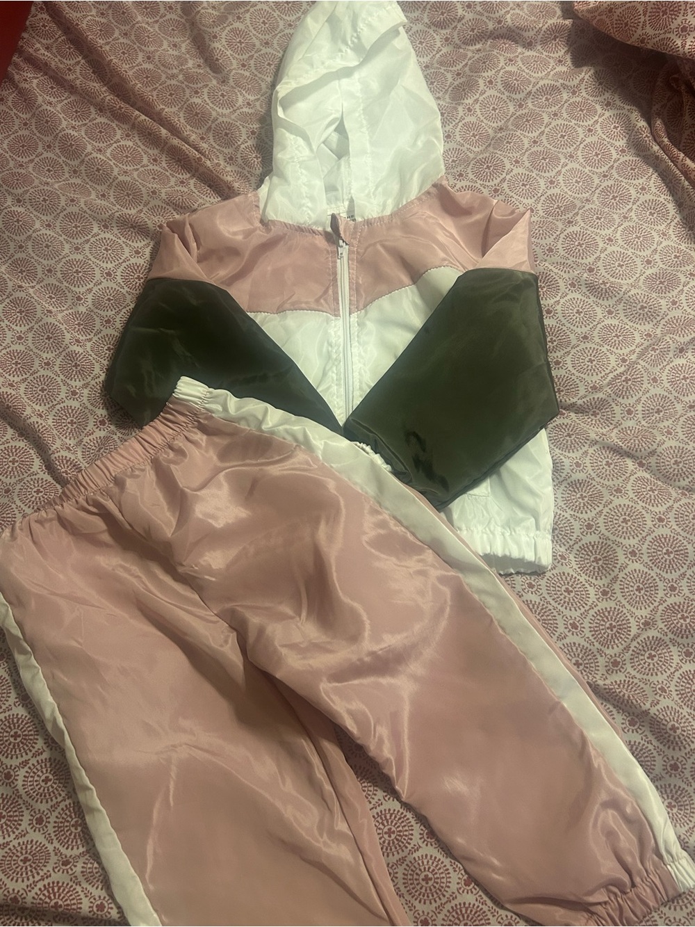 Kids Colorblock Hooded Tracksuit Jacket and Pants - Pink/White/Black